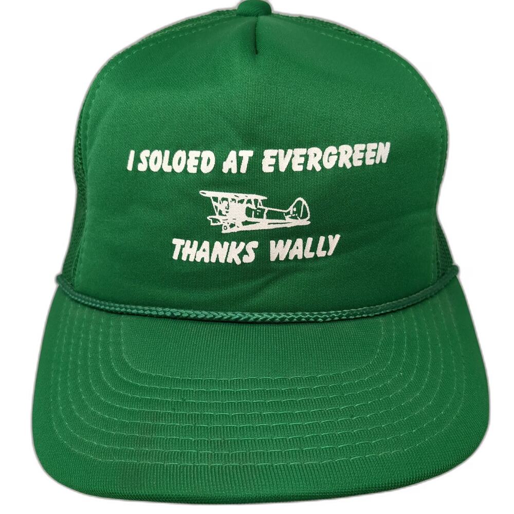 That Hat Trucker Hat Green One Size I Soloed At Evergreen Airplane Mesh Back
